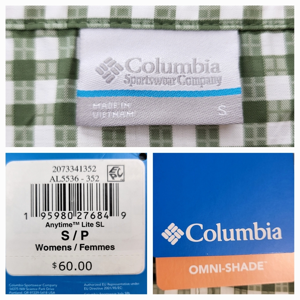 COLUMBIA Anytime Lite Sleeveless Shirt - Green Gingham - Size S (NWT) - Picture 14 of 15
